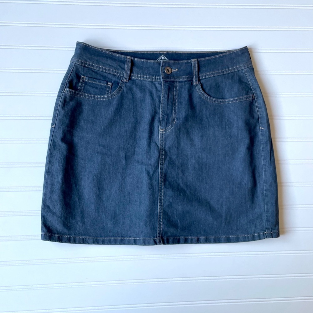 St. Johns Bay Denim Stretch Skort Women Sz 6 Active Mini Jean Skirt Blue Shorts